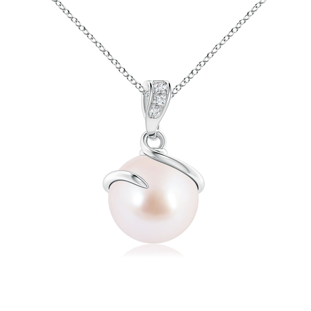 8mm AAA Japanese Akoya Pearl Spiral Pendant with Diamonds in White Gold