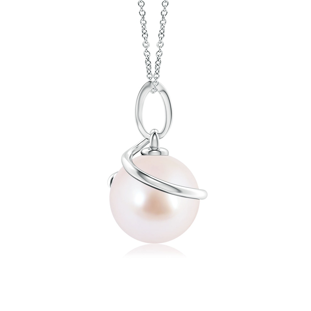 8mm AAA Japanese Akoya Pearl Spiral Pendant with Diamonds in White Gold Product Image