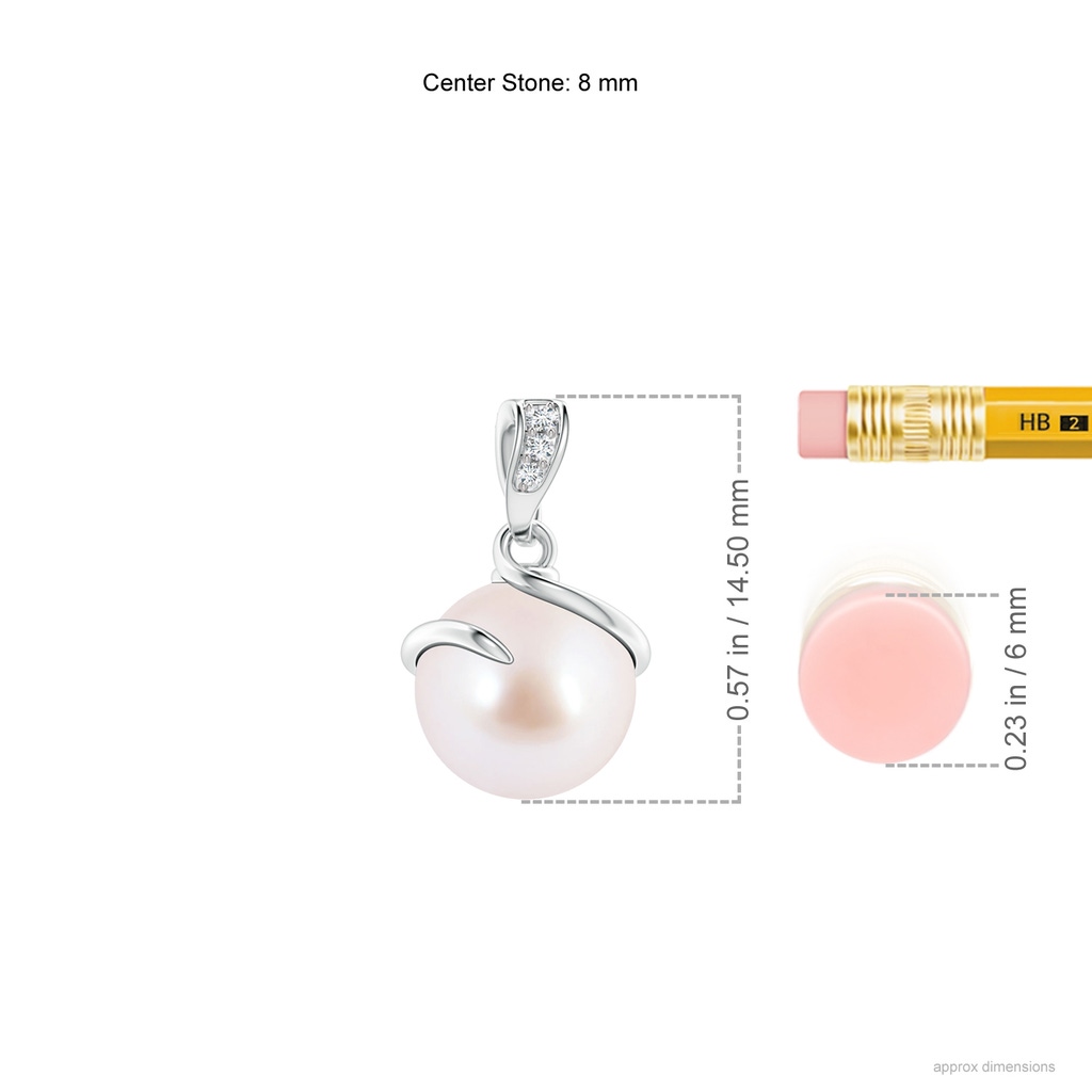 8mm AAA Japanese Akoya Pearl Spiral Pendant with Diamonds in White Gold Product Image
