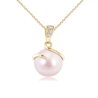 8mm AAAA Japanese Akoya Pearl Spiral Pendant with Diamonds in Yellow Gold