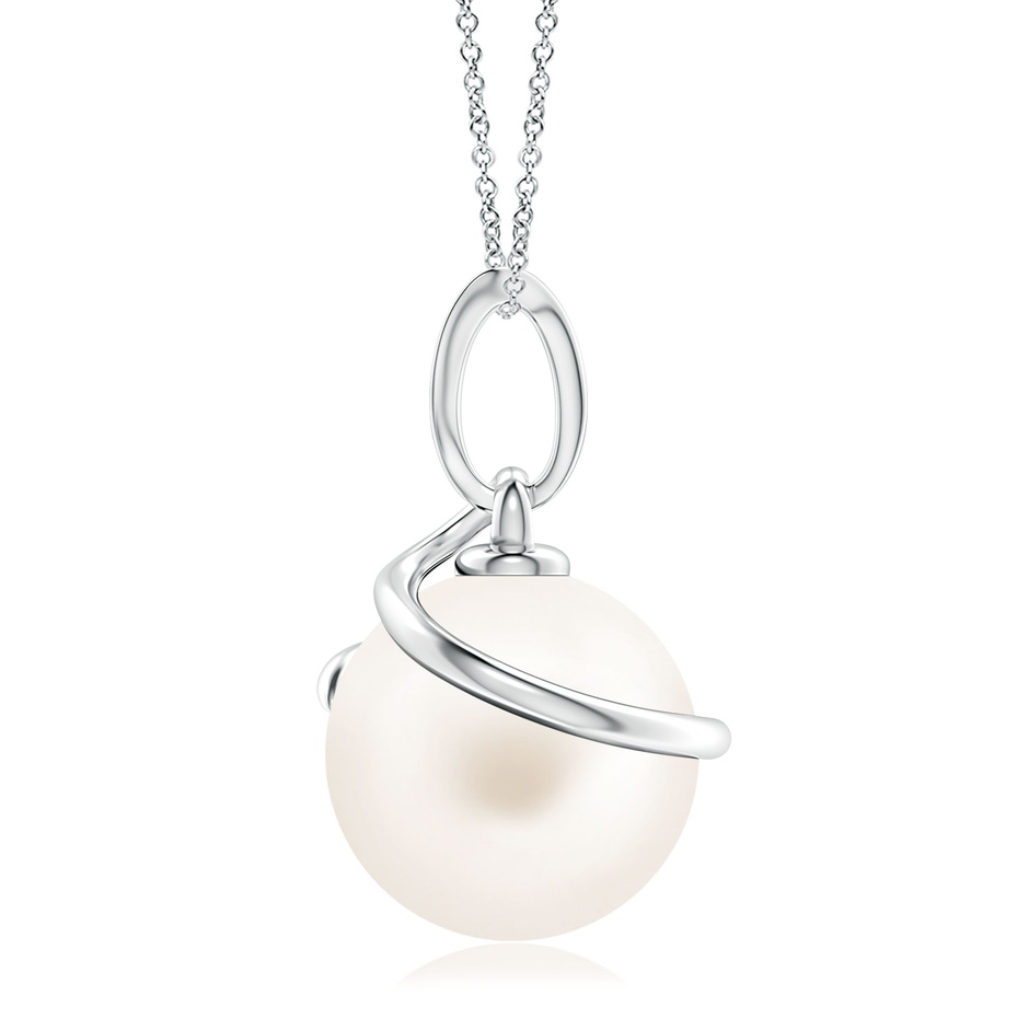 10mm AA Freshwater Pearl Spiral Pendant with Diamonds in S999 Silver side-1