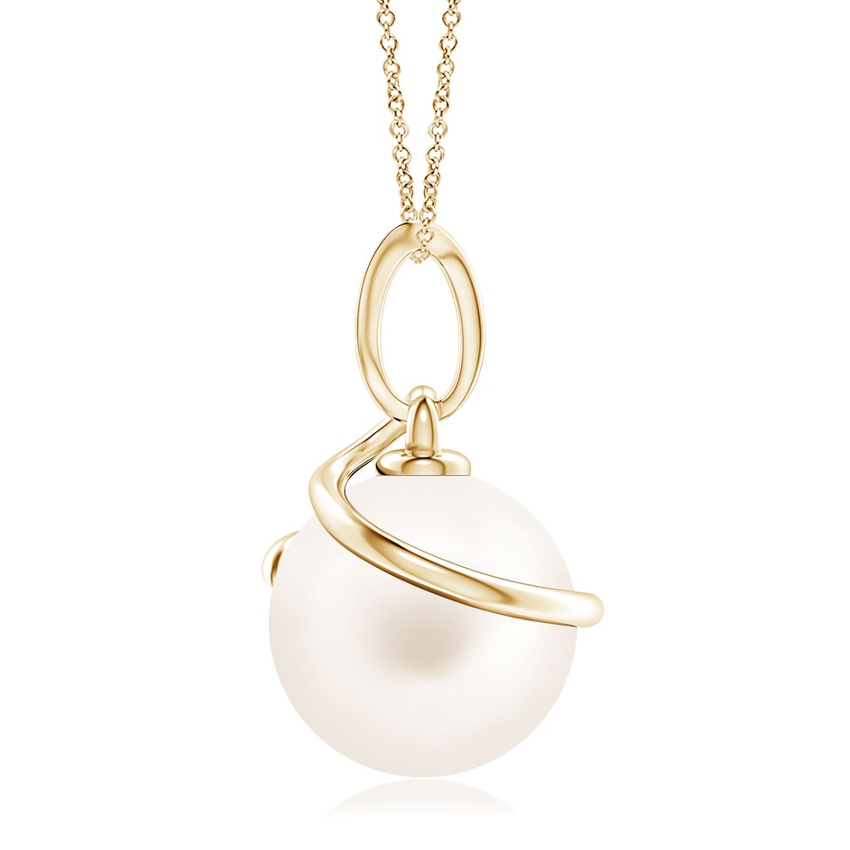 10mm AA Freshwater Pearl Spiral Pendant with Diamonds in Yellow Gold side-1