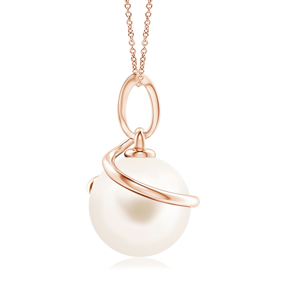 10mm AAA Freshwater Pearl Spiral Pendant with Diamonds in Rose Gold side-1