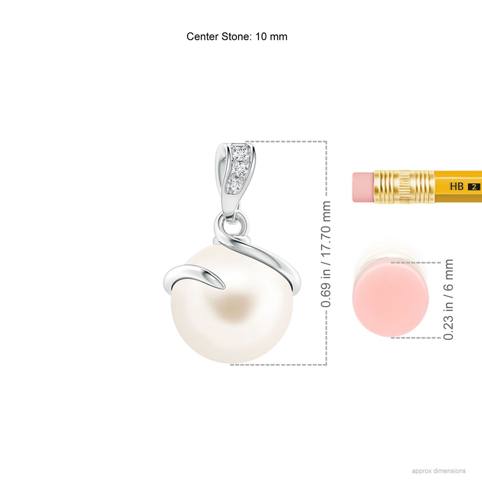 10mm AAA Freshwater Pearl Spiral Pendant with Diamonds in S999 Silver ruler