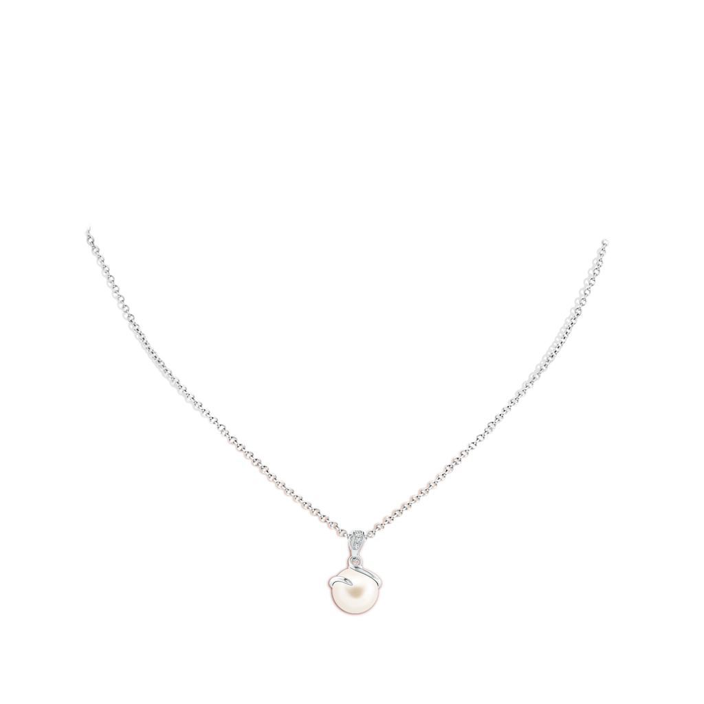 10mm AAA Freshwater Pearl Spiral Pendant with Diamonds in White Gold Body-Neck