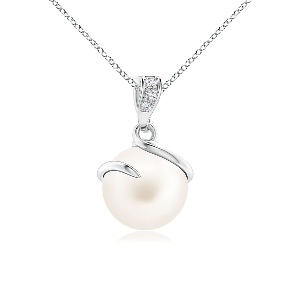 8mm AA Freshwater Pearl Spiral Pendant with Diamonds in 9K White Gold 
