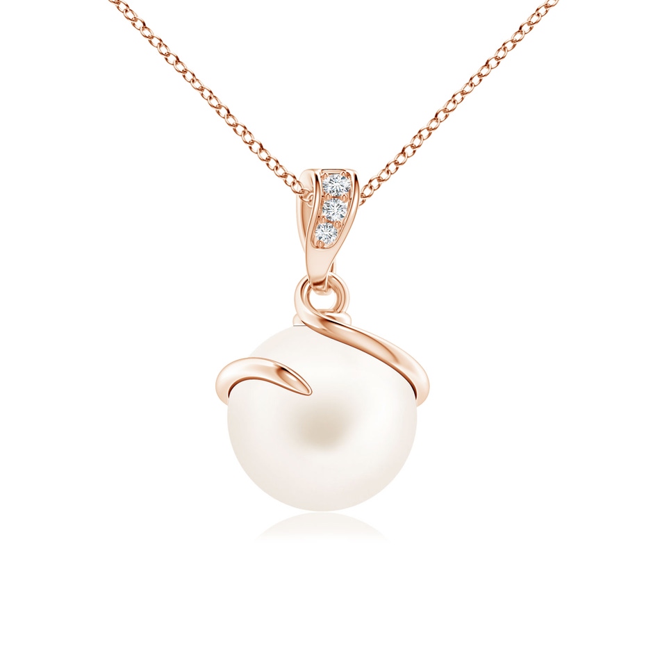 8mm AA Freshwater Pearl Spiral Pendant with Diamonds in Rose Gold 