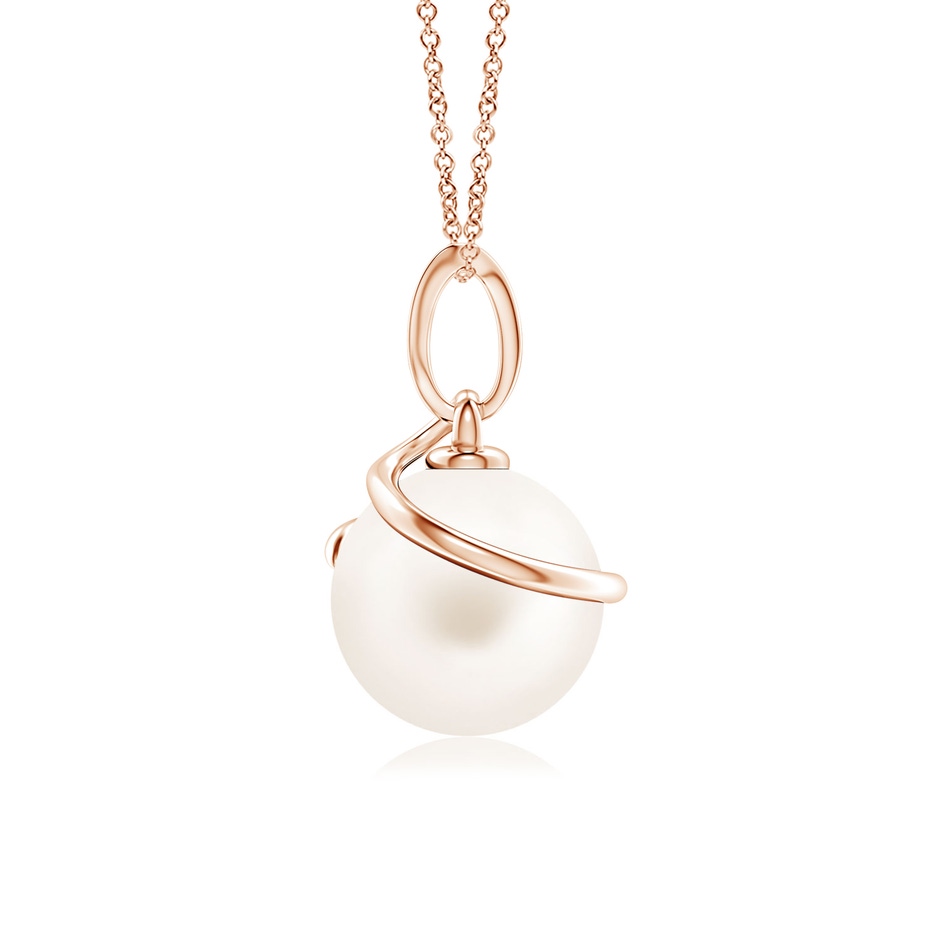 8mm AA Freshwater Pearl Spiral Pendant with Diamonds in Rose Gold side-1