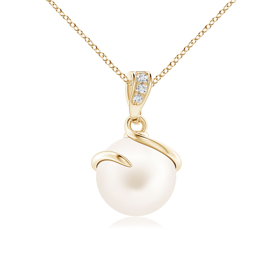 8mm AA Freshwater Pearl Spiral Pendant with Diamonds in Yellow Gold 