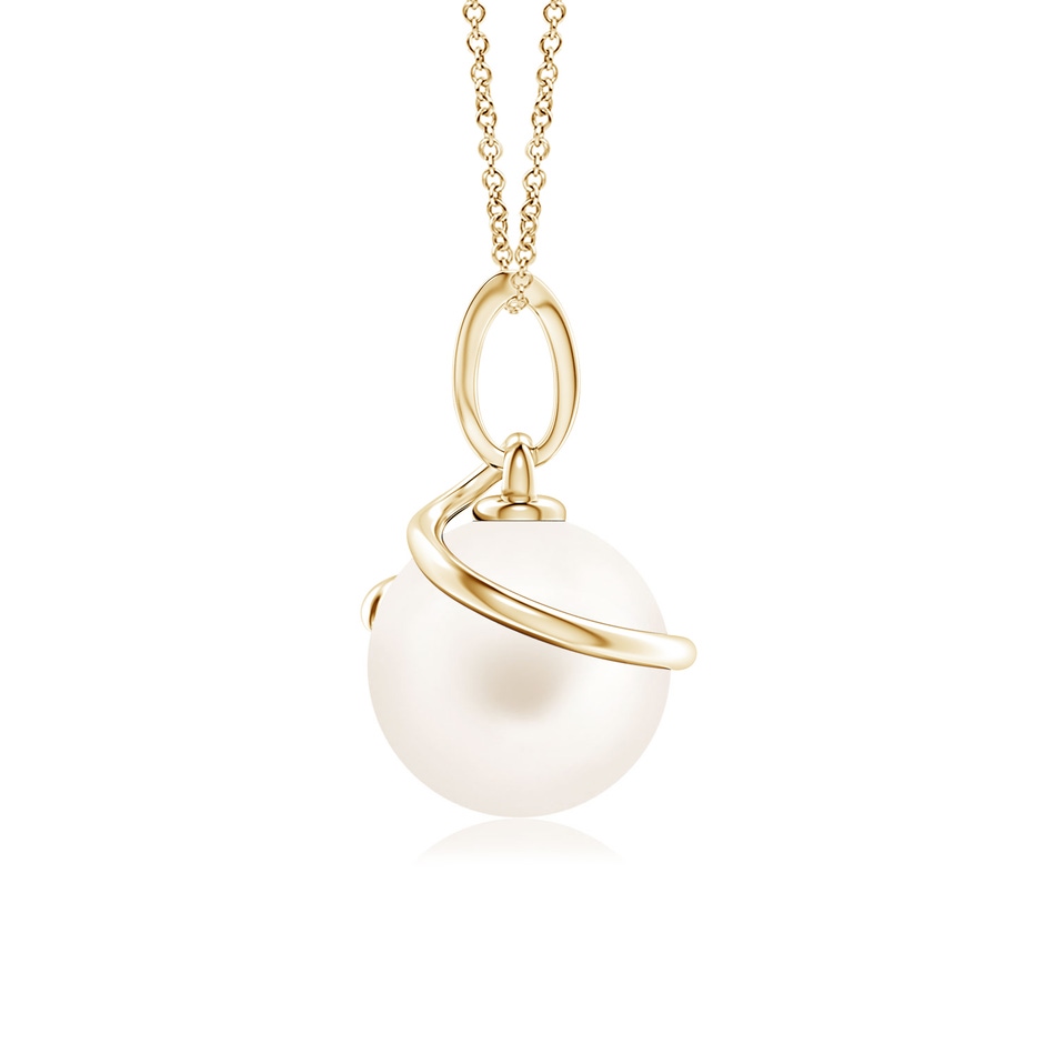 8mm AA Freshwater Pearl Spiral Pendant with Diamonds in Yellow Gold side-1