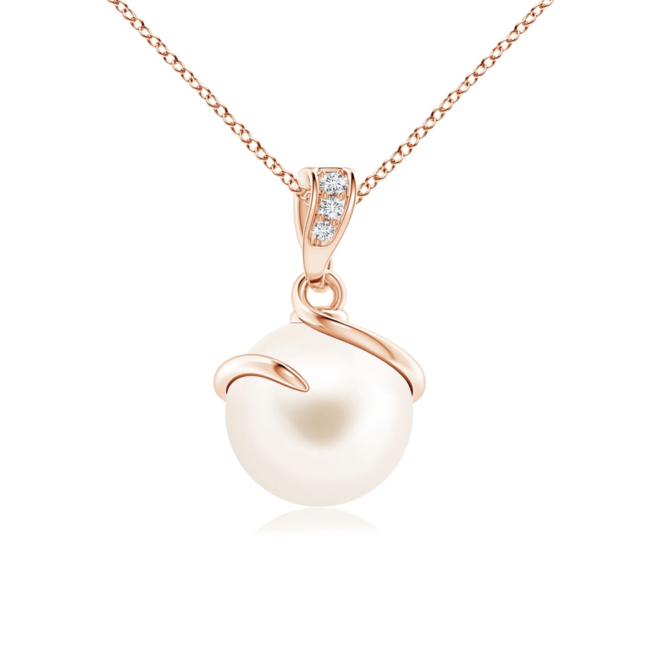 8mm AAA Freshwater Pearl Spiral Pendant with Diamonds in Rose Gold 