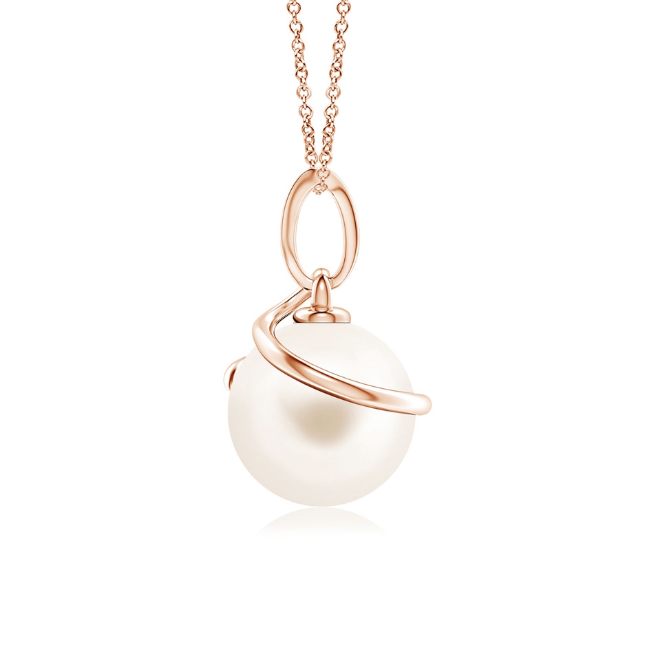 8mm AAA Freshwater Pearl Spiral Pendant with Diamonds in Rose Gold side-1