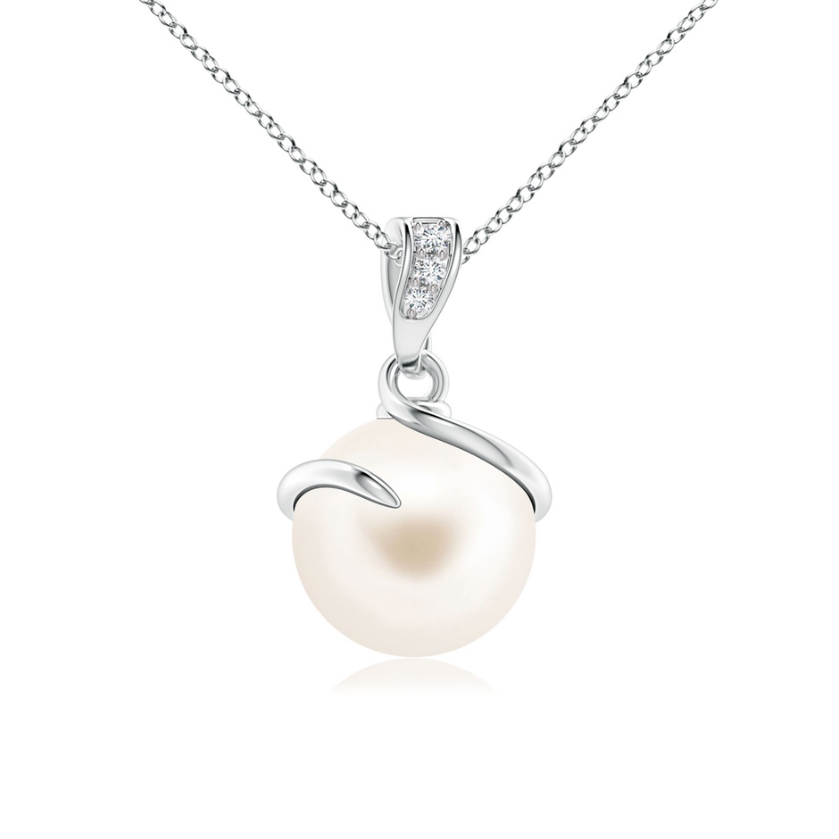 8mm AAA Freshwater Pearl Spiral Pendant with Diamonds in White Gold 