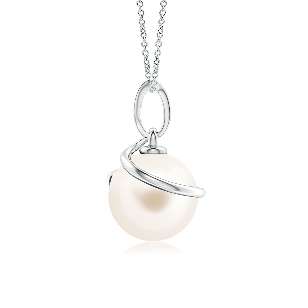 8mm AAA Freshwater Pearl Spiral Pendant with Diamonds in White Gold Side-1