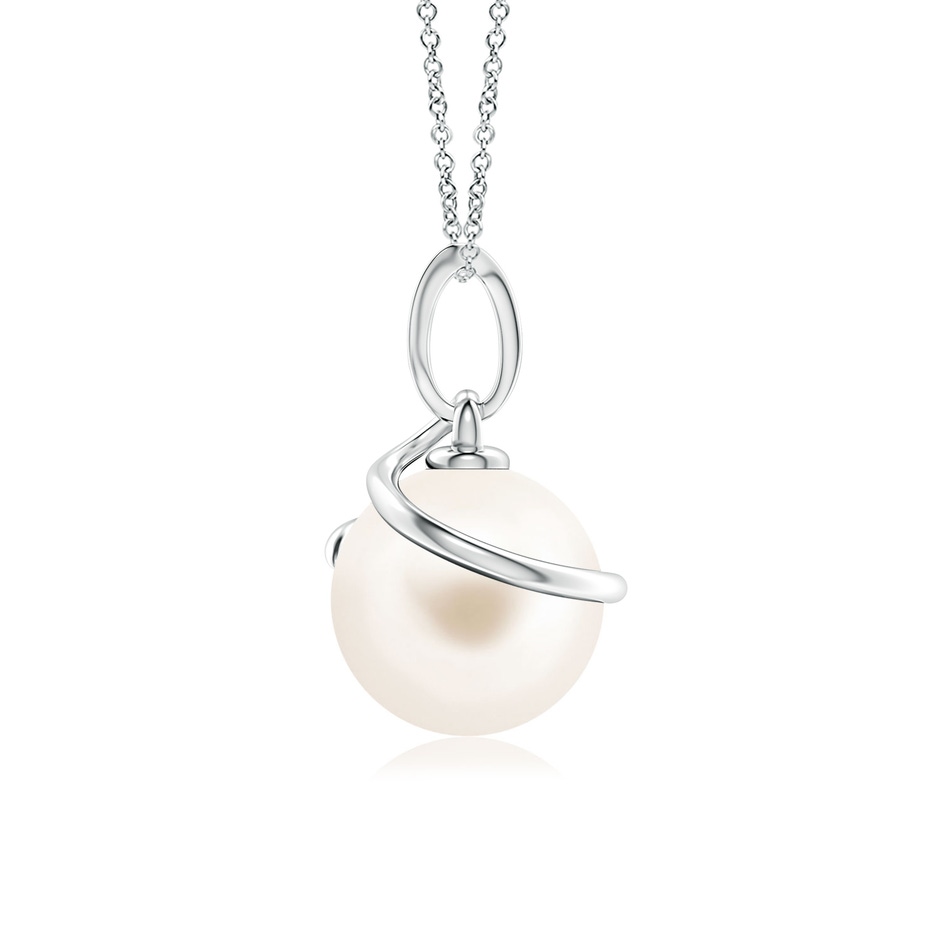 8mm AAA Freshwater Pearl Spiral Pendant with Diamonds in White Gold side-1