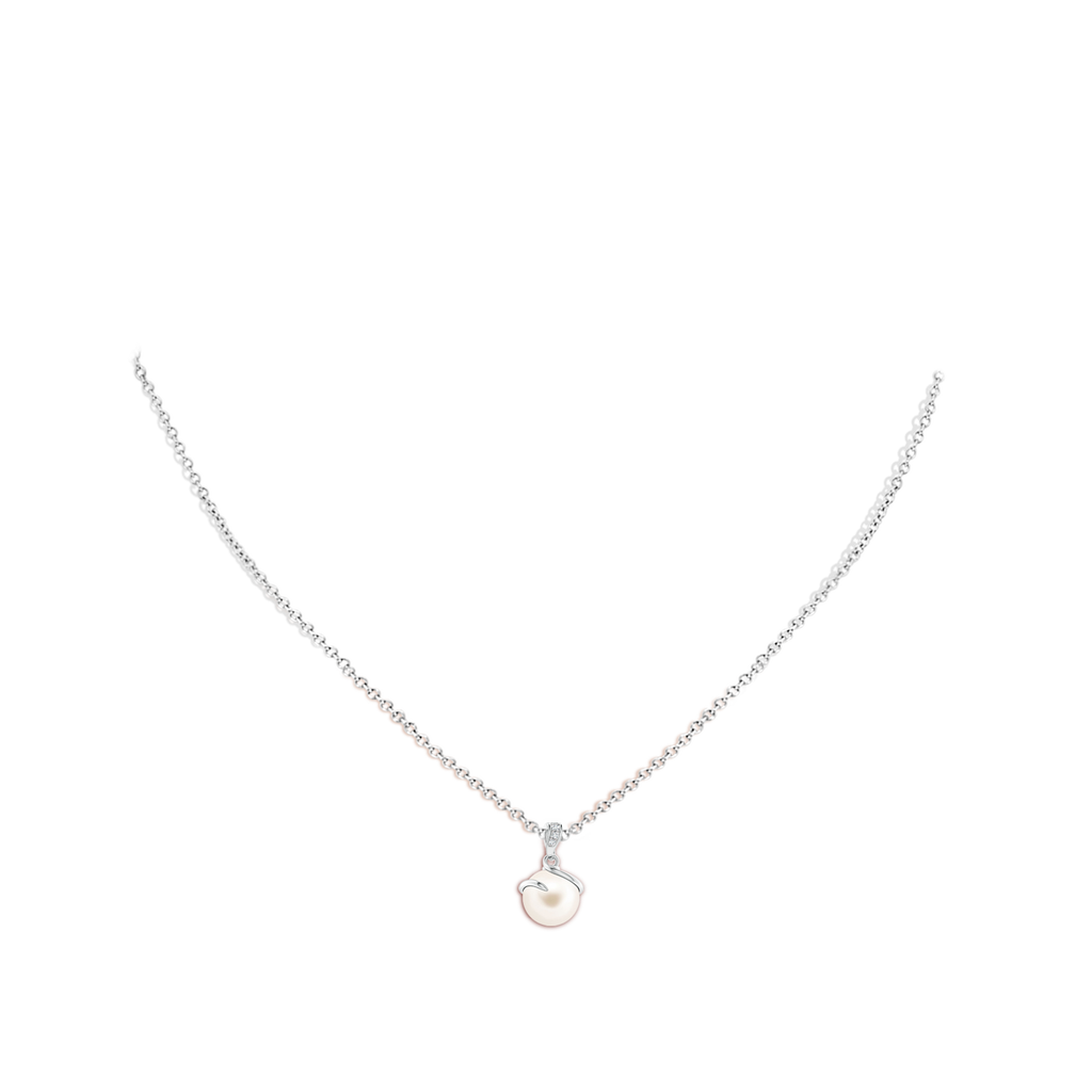 8mm AAA Freshwater Pearl Spiral Pendant with Diamonds in White Gold Body-Neck