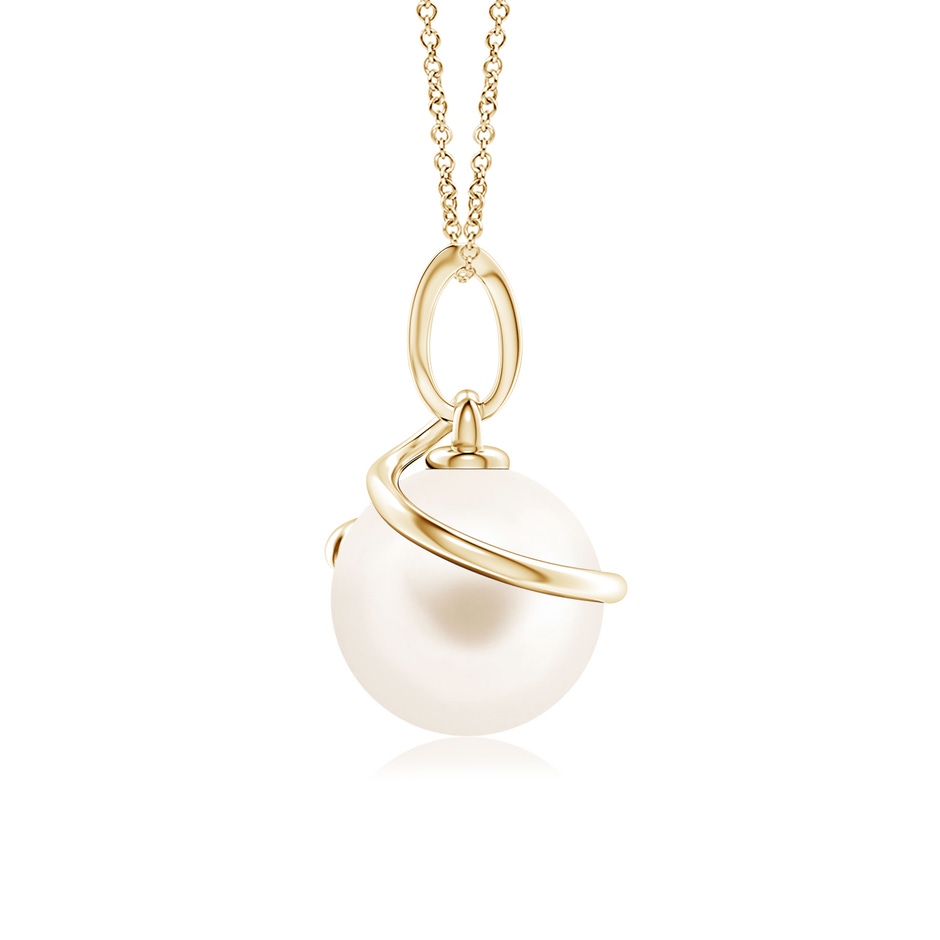8mm AAA Freshwater Pearl Spiral Pendant with Diamonds in Yellow Gold side-1