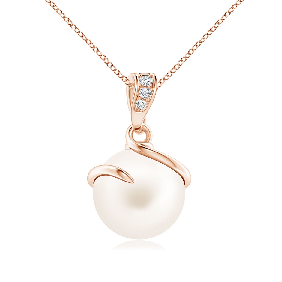 9mm AA Freshwater Pearl Spiral Pendant with Diamonds in Rose Gold 