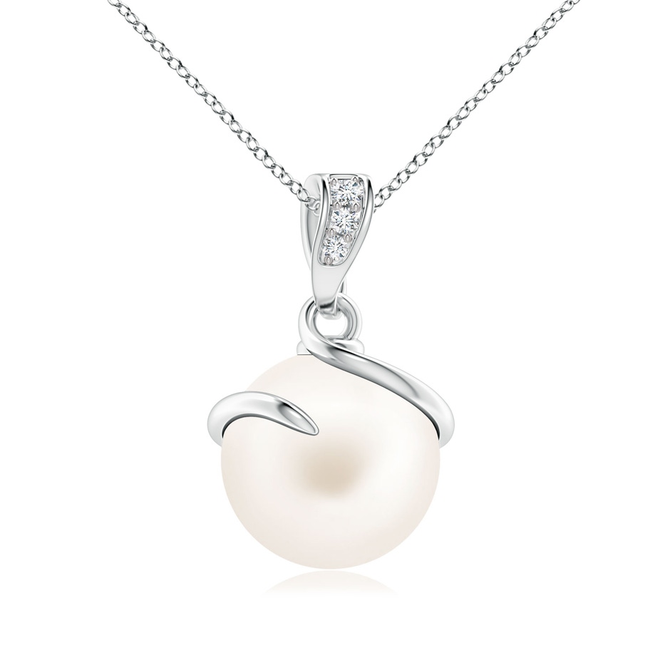 9mm AA Freshwater Pearl Spiral Pendant with Diamonds in S999 Silver 