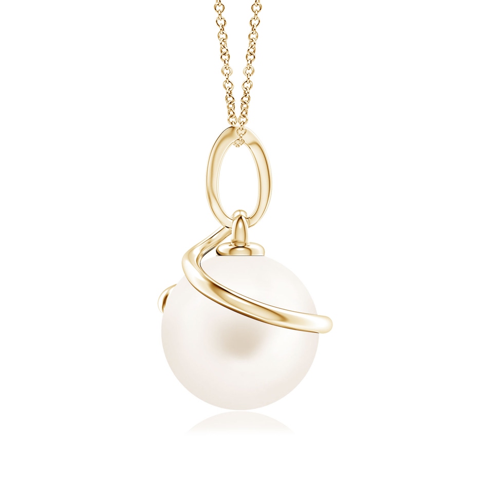 9mm AA Freshwater Pearl Spiral Pendant with Diamonds in Yellow Gold side-1