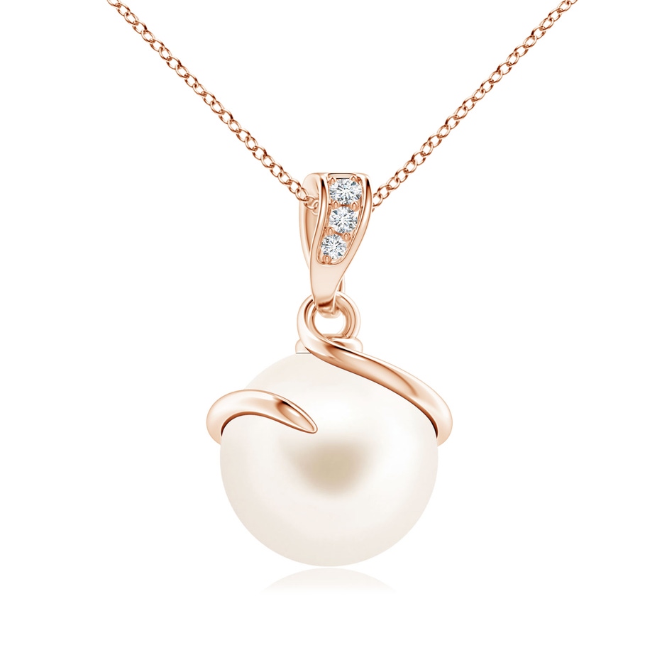9mm AAA Freshwater Pearl Spiral Pendant with Diamonds in Rose Gold 