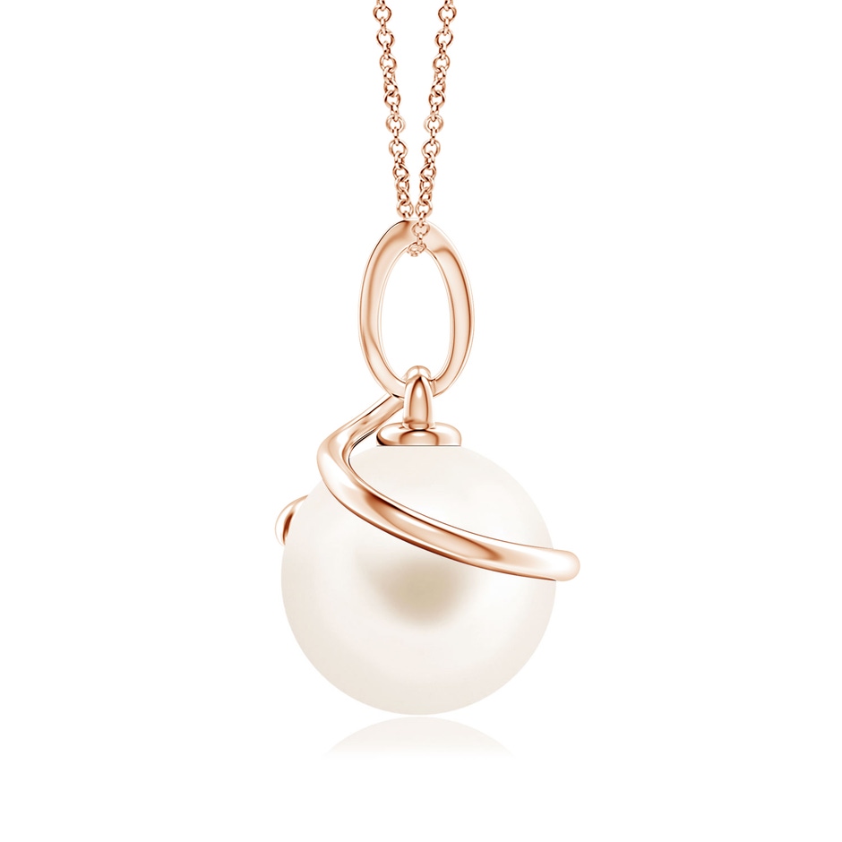 9mm AAA Freshwater Pearl Spiral Pendant with Diamonds in Rose Gold side-1