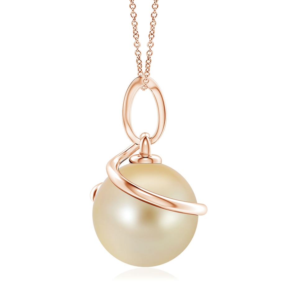 10mm AAA Golden South Sea Cultured Pearl Spiral Pendant with Diamonds in 18K Rose Gold side 199
