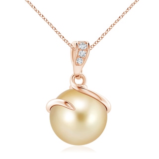 10mm AAAA Golden South Sea Pearl Spiral Pendant with Diamonds in Rose Gold