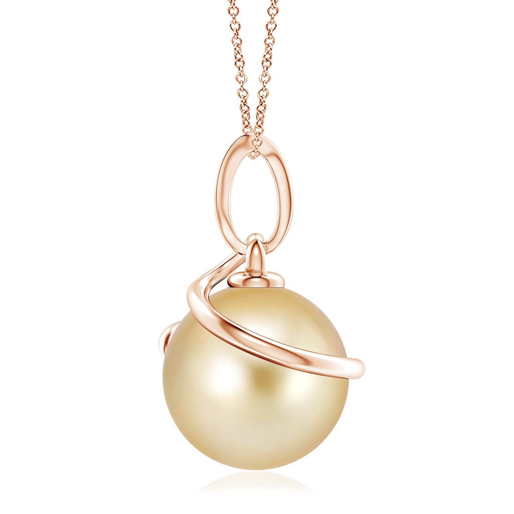 10mm AAAA Golden South Sea Cultured Pearl Spiral Pendant with Diamonds in Rose Gold - side 199