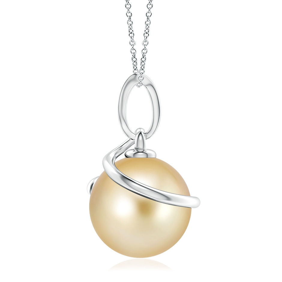 10mm AAAA Golden South Sea Pearl Spiral Pendant with Diamonds in White Gold product image