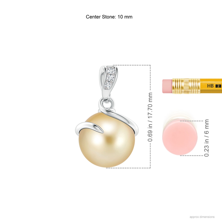 10mm AAAA Golden South Sea Pearl Spiral Pendant with Diamonds in White Gold product image