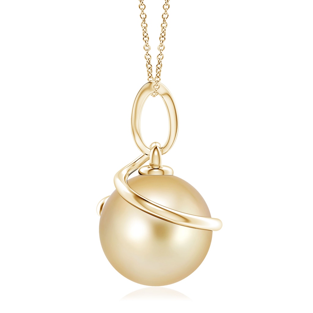 10mm AAAA Golden South Sea Cultured Pearl Spiral Pendant with Diamonds in Yellow Gold - side 199