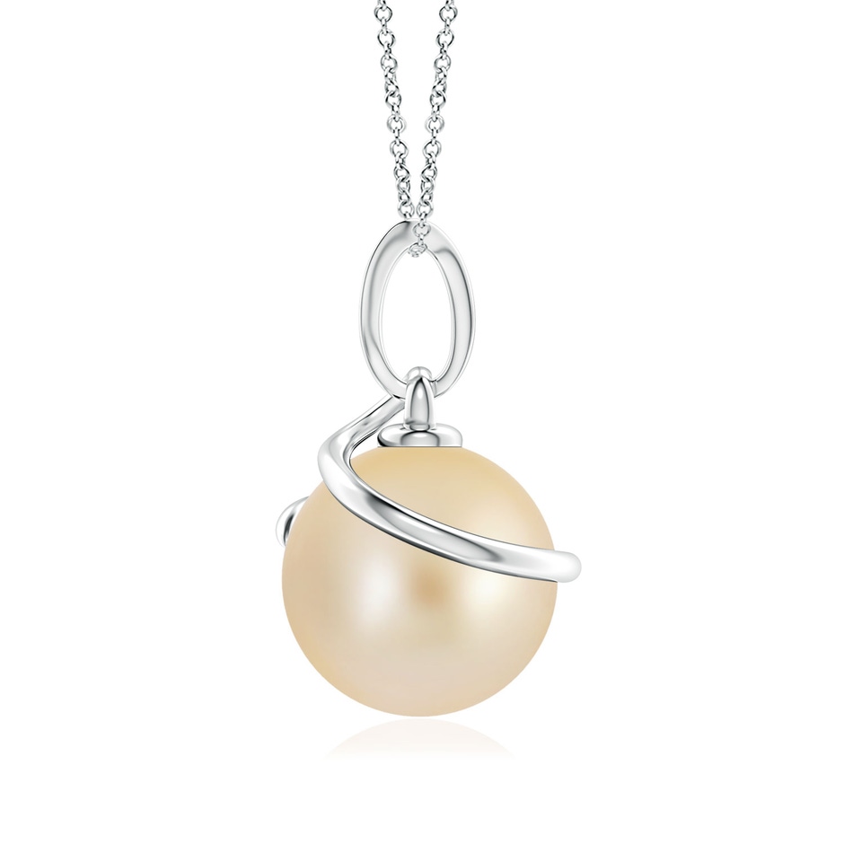 9mm AA Golden South Sea Cultured Pearl Spiral Pendant with Diamonds in S999 Silver side 199