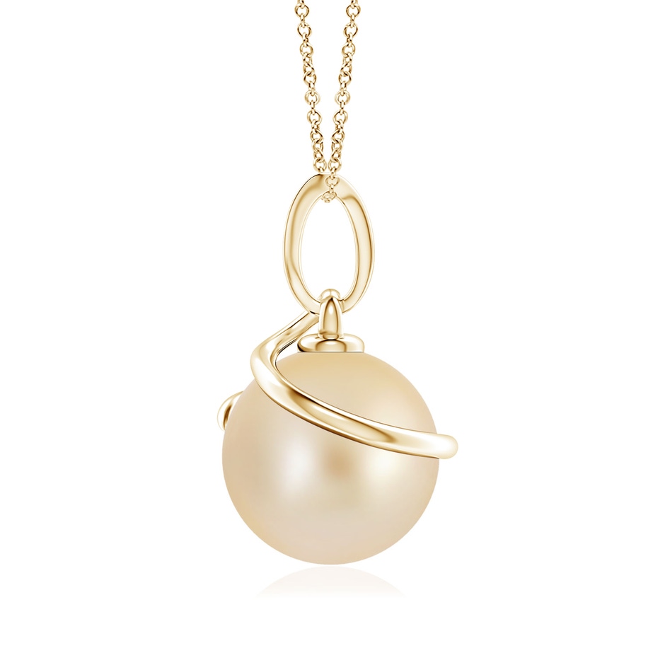 9mm AA Golden South Sea Cultured Pearl Spiral Pendant with Diamonds in Yellow Gold side 199