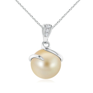9mm AAA Golden South Sea Cultured Pearl Spiral Pendant with Diamonds in White Gold