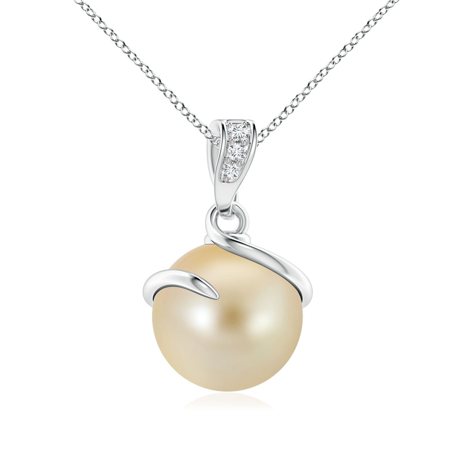 9mm AAA Golden South Sea Cultured Pearl Spiral Pendant with Diamonds in White Gold 