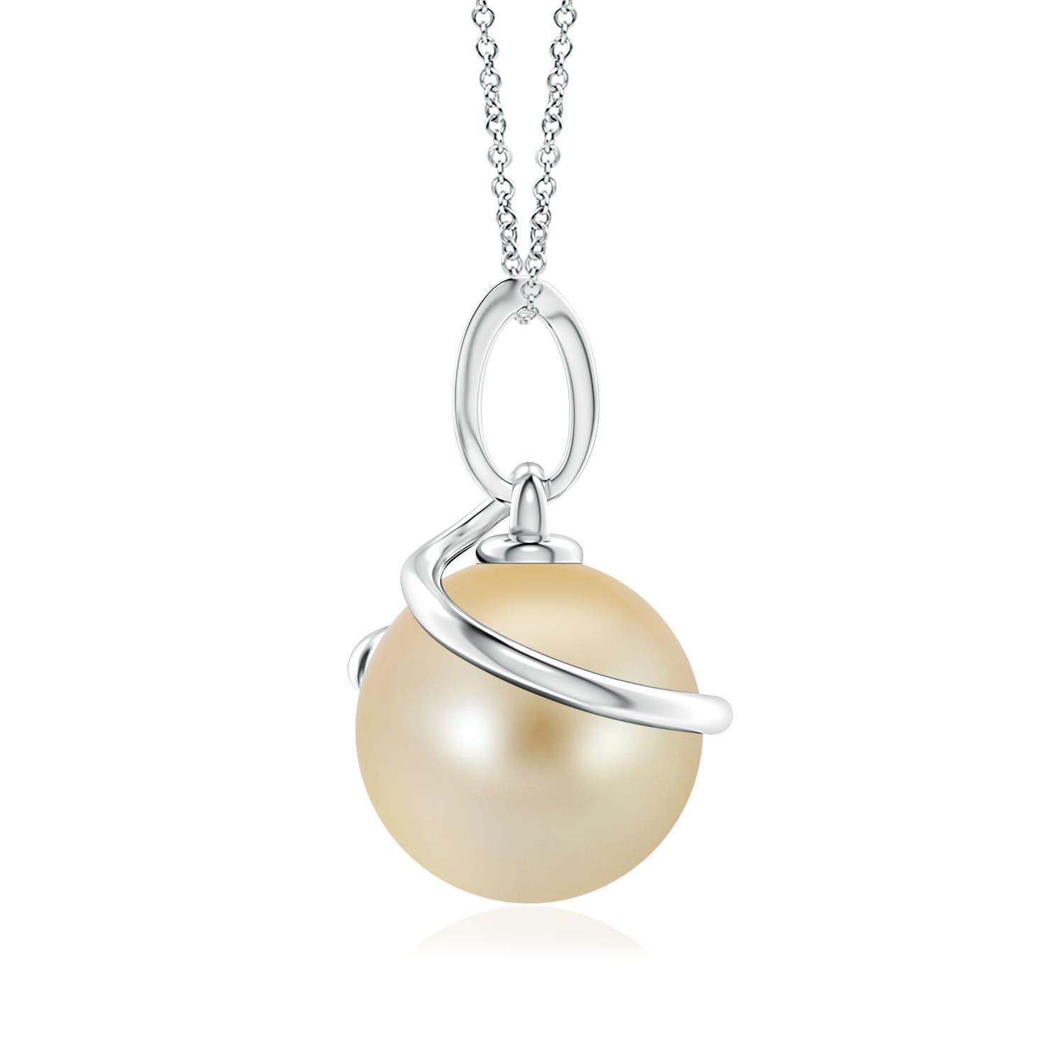 9mm AAA Golden South Sea Cultured Pearl Spiral Pendant with Diamonds in White Gold - side 2