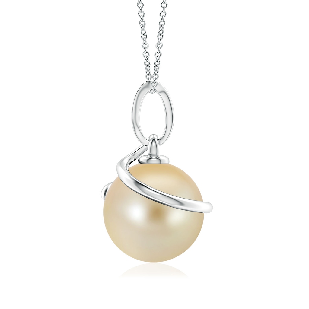 9mm AAA Golden South Sea Cultured Pearl Spiral Pendant with Diamonds in White Gold - side 199