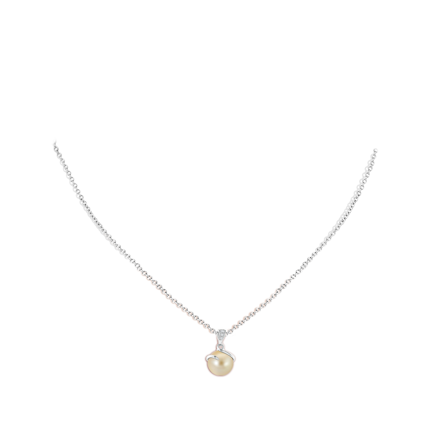 9mm AAA Golden South Sea Cultured Pearl Spiral Pendant with Diamonds in White Gold - body_neck
