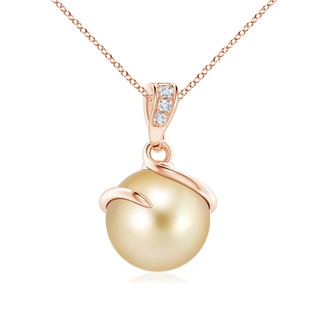 9mm AAAA Golden South Sea Pearl Spiral Pendant with Diamonds in Rose Gold