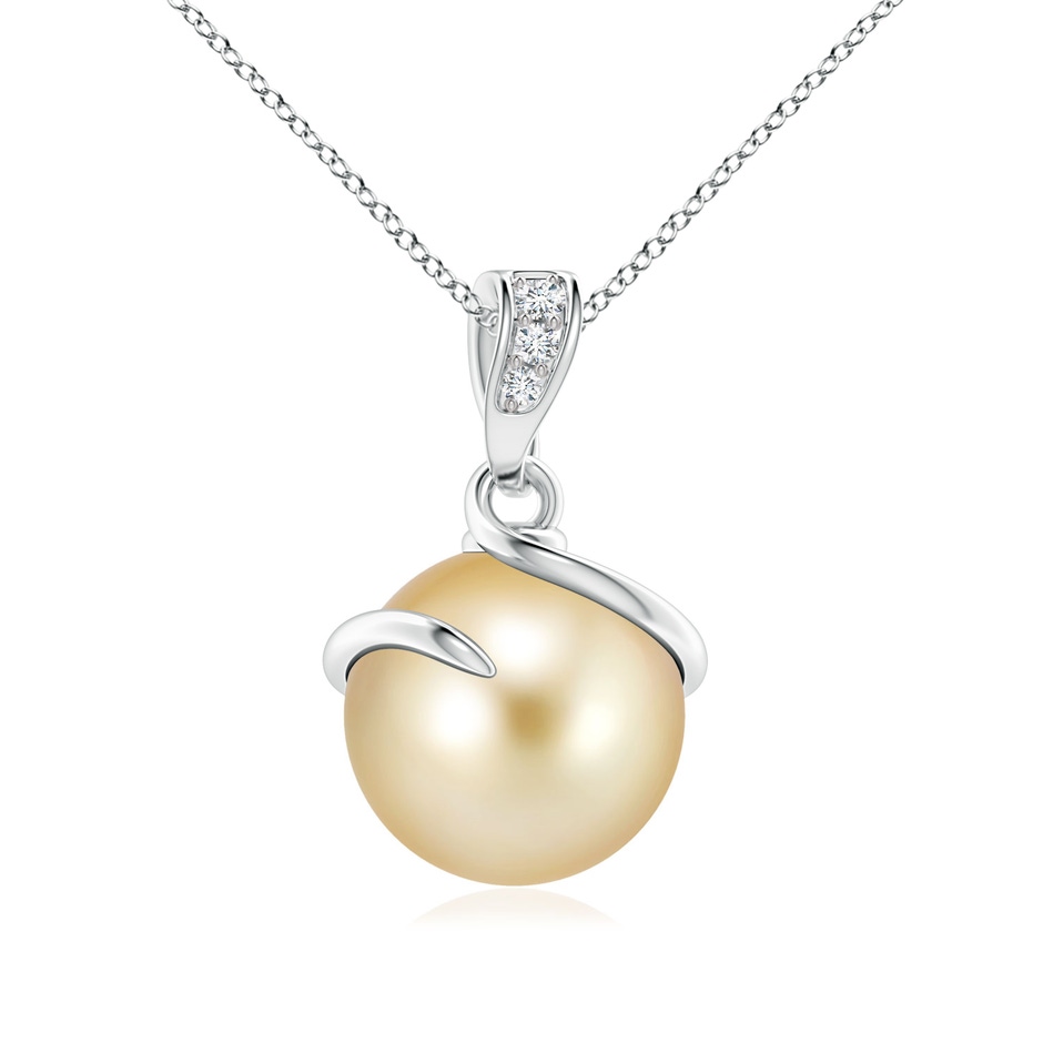 9mm AAAA Golden South Sea Cultured Pearl Spiral Pendant with Diamonds in S999 Silver 