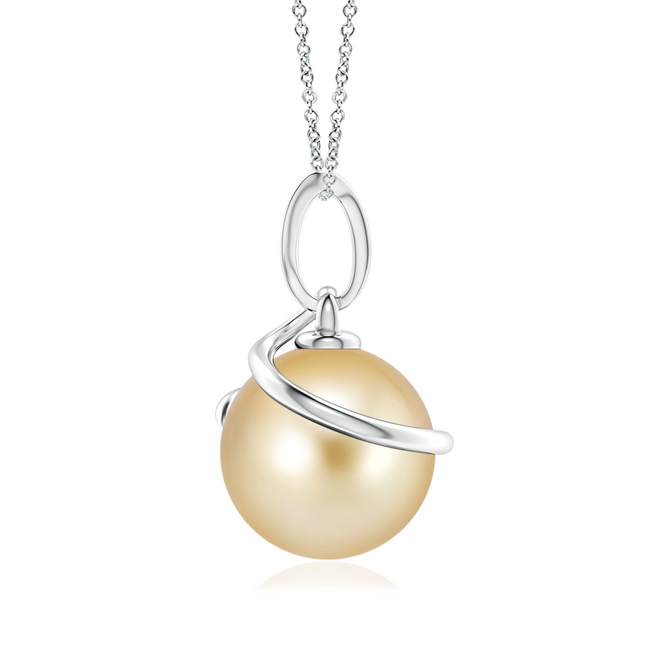 9mm AAAA Golden South Sea Cultured Pearl Spiral Pendant with Diamonds in S999 Silver side 199