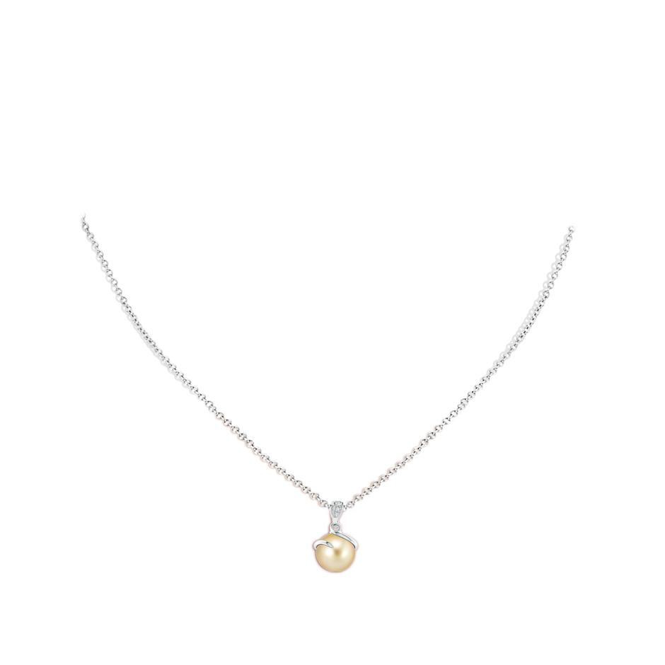 9mm AAAA Golden South Sea Cultured Pearl Spiral Pendant with Diamonds in S999 Silver pen