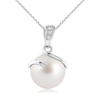 10mm AAA South Sea Pearl Spiral Pendant with Diamonds in White Gold