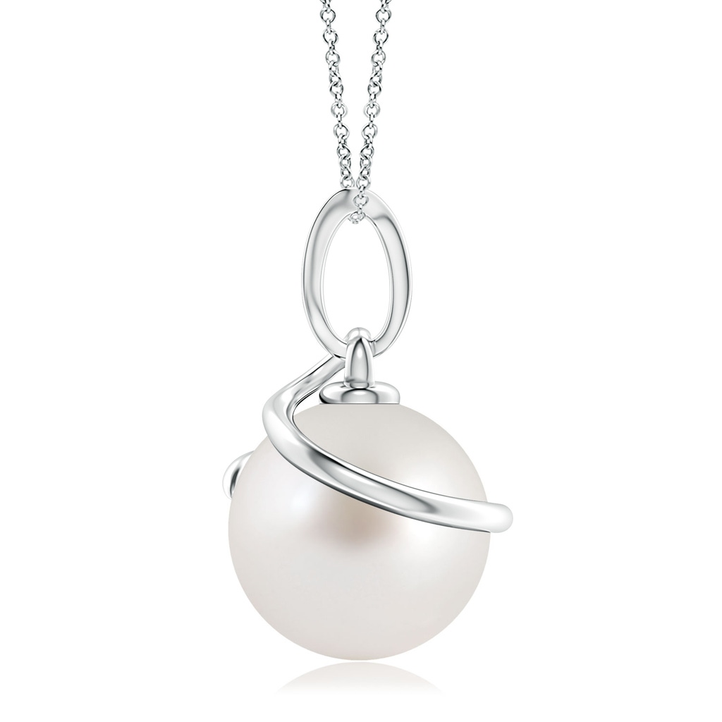 10mm AAA South Sea Pearl Spiral Pendant with Diamonds in White Gold - side 199
