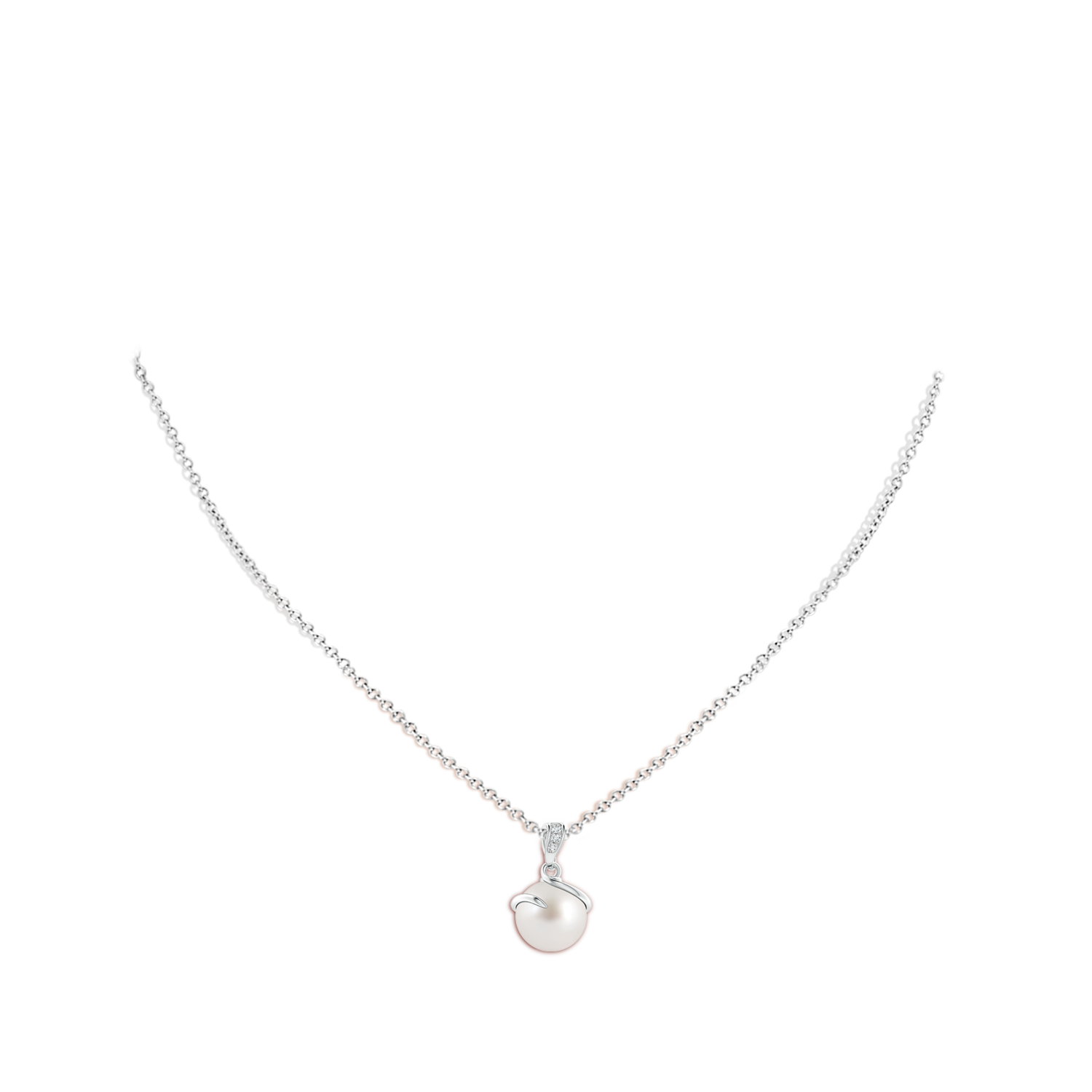 10mm AAA South Sea Pearl Spiral Pendant with Diamonds in White Gold - body_neck