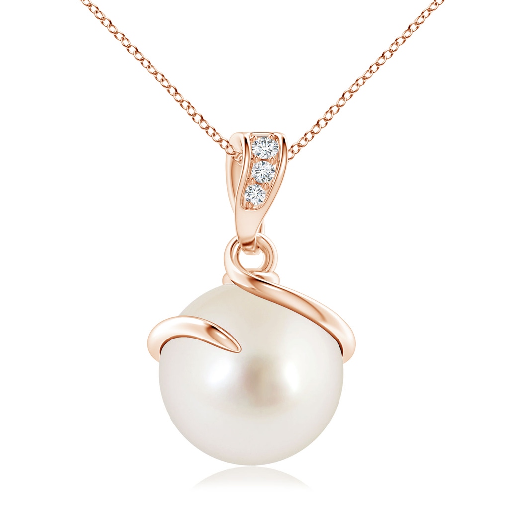 10mm AAAA South Sea Pearl Spiral Pendant with Diamonds in Rose Gold