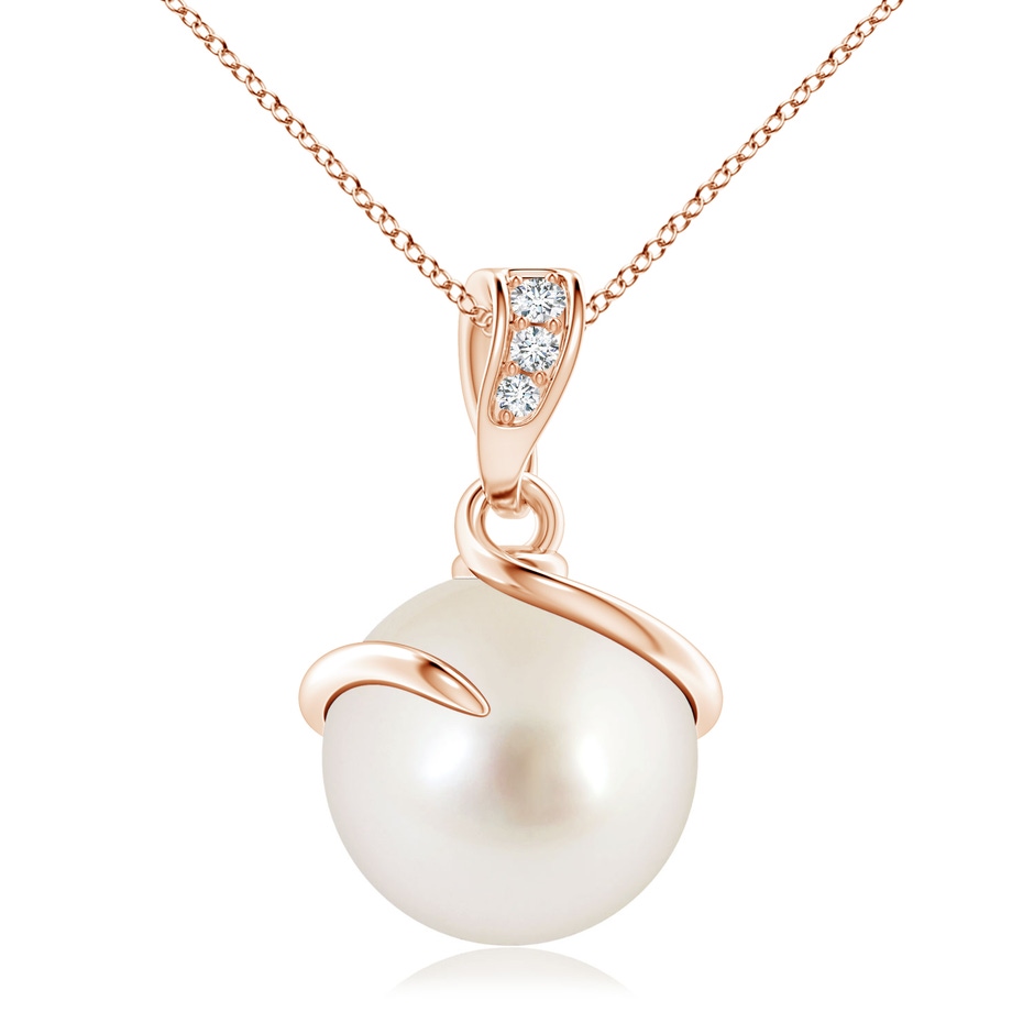 10mm AAAA South Sea Pearl Spiral Pendant with Diamonds in Rose Gold 