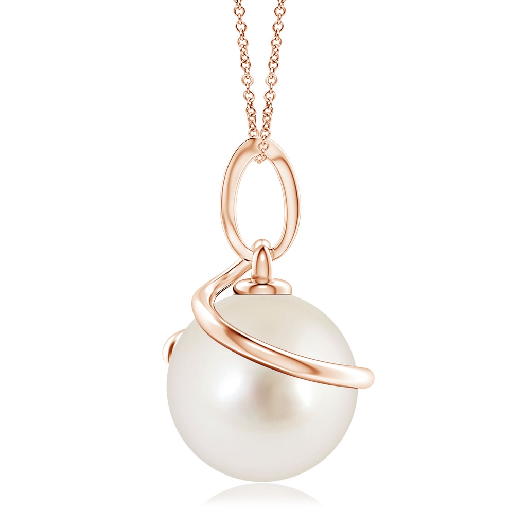 10mm AAAA South Sea Pearl Spiral Pendant with Diamonds in Rose Gold - side 199