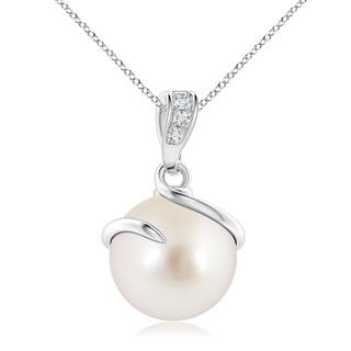 10mm AAAA South Sea Pearl Spiral Pendant with Diamonds in S999 Silver